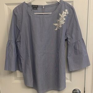 Ann Taylor Blue Blouse with White Floral Detail
